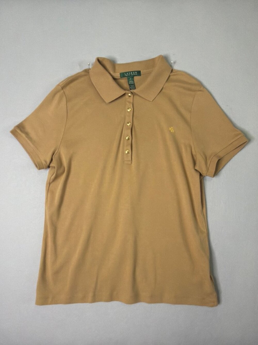 Lauren Ralph Lauren Slim Fit Polo Shirt Size XL Tan 100% Cotton Gold Buttons